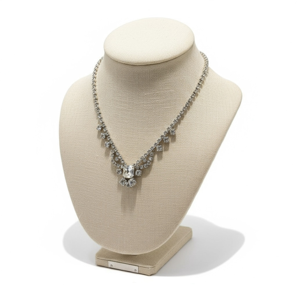 Coro Rhinestone Necklace Silver Tone